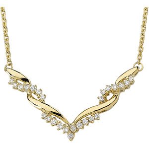 14K Gold Round Natural Diamond Accented V Necklace