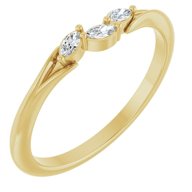 14K Gold Marquise Natural Diamond Accented Ring - Yellow Gold