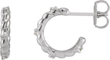 Platinum Round Natural Diamond Accented Rope Huggies