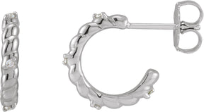 Platinum Round Natural Diamond Accented Rope Huggies