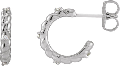 Platinum Round Natural Diamond Accented Rope Huggies