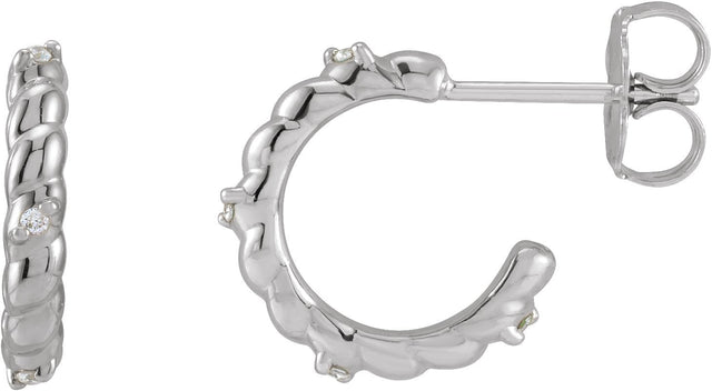 Platinum Round Natural Diamond Accented Rope Huggies