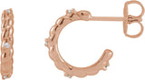 14K Gold Round Natural Diamond Accented Rope Huggies - Rose Gold