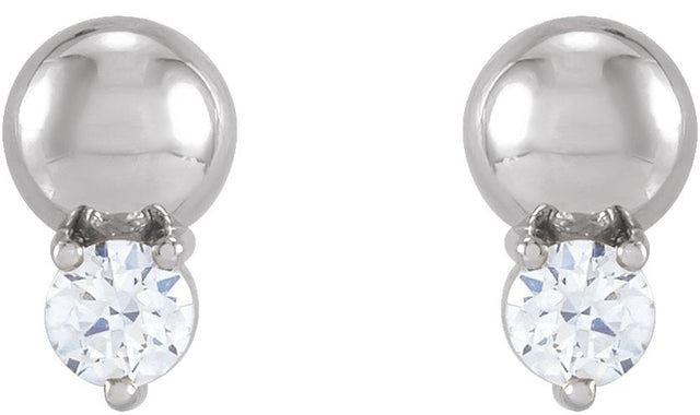 Platinum Round Natural Diamond Accented Bead Earrings - view 2
