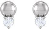 14K Gold Round Natural Diamond Accented Bead Earrings - White Gold - view 2