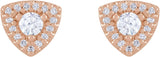 14K Gold Round Natural Diamond Halo-Style Earrings – 3-4.1mm Stones - Rose Gold - view 2