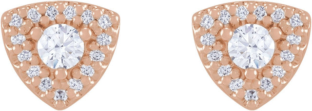 14K Gold Round Natural Diamond Halo-Style Earrings – 3-4.1mm Stones - Rose Gold - view 2