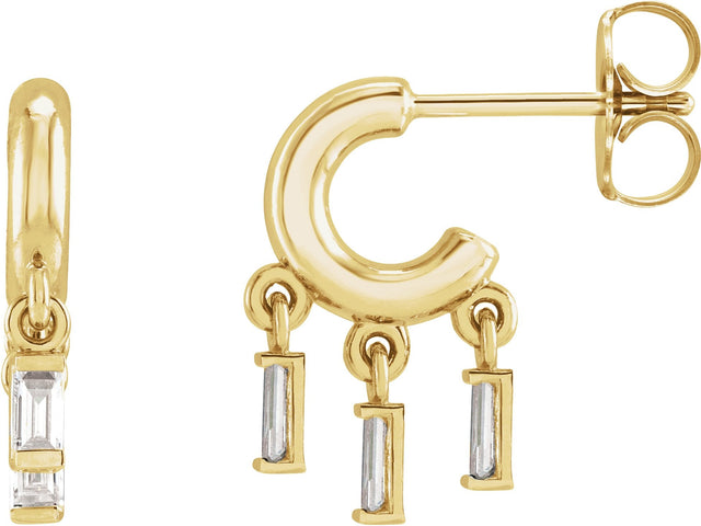 14K Gold Round Natural Diamond Fringe Hoop Earrings - Yellow Gold