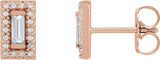 14K Gold Straight Baguette Natural Diamond Halo-Style Earrings - Rose Gold