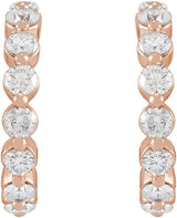 14K Gold Round Lab-Grown Diamond Accented Hoop Earrings – 2.2-3mm Stones - Rose Gold - view 2