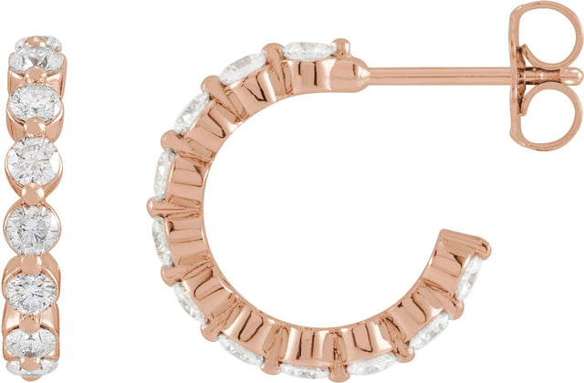 14K Gold Round Natural Diamond Accented Hoop Earrings – 2-3mm Stones - Rose Gold