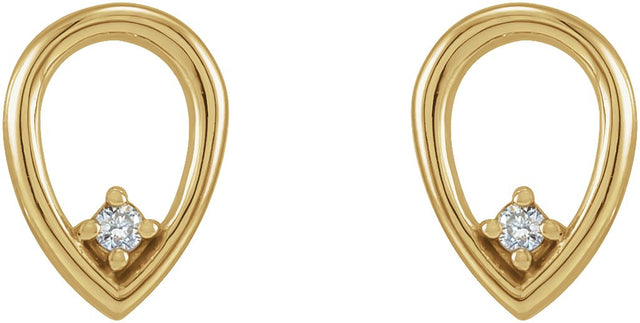 14K Gold Round Natural Diamond Accented Geometric Earrings – 1.5mm Stones - Yellow Gold - view 2