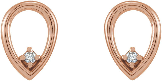 14K Gold Round Natural Diamond Accented Geometric Earrings – 1.5mm Stones - Rose Gold - view 2