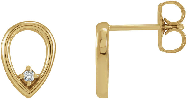 14K Gold Round Natural Diamond Accented Geometric Earrings – 1.5mm Stones - Yellow Gold