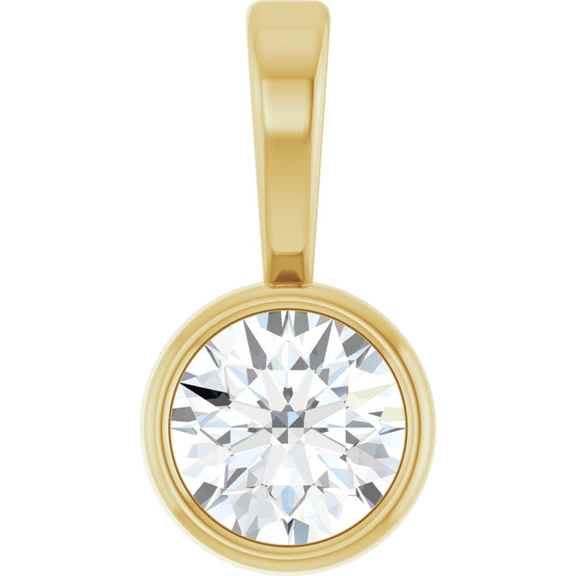 14K Gold Round Natural Diamond Bezel-Set Solitaire Necklace or Pendant – up to 0.06 CTW - Yellow Gold