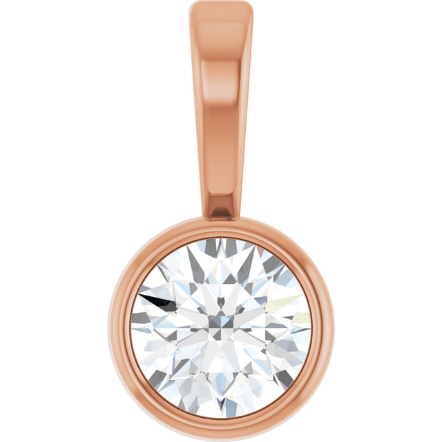 14K Gold Round Natural Diamond Bezel-Set Solitaire Necklace or Pendant – up to 0.06 CTW - Rose Gold