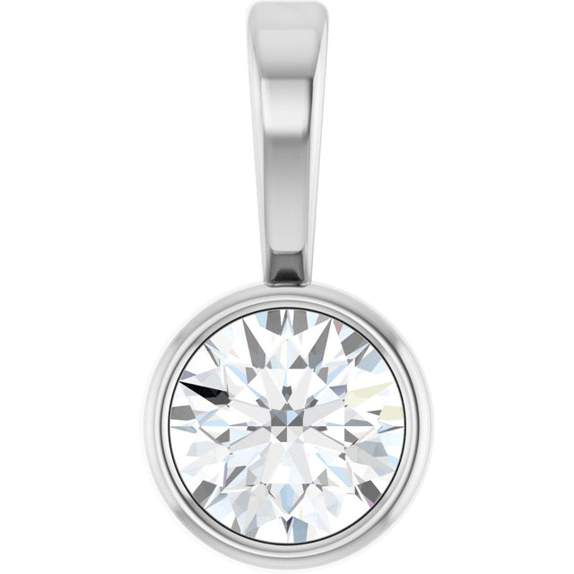 Platinum Round Natural Diamond Bezel-Set Solitaire Necklace or Pendant