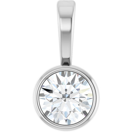 14K Gold Round Natural Diamond Bezel-Set Solitaire Necklace or Pendant – up to 0.06 CTW - White Gold
