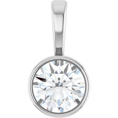 14K Gold Round Lab-Grown Diamond Bezel-Set Solitaire Necklace or Pendant - White Gold