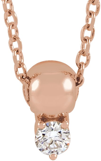 14K Gold Round Natural Diamond Accented Bead Necklace or Pendant - Rose Gold