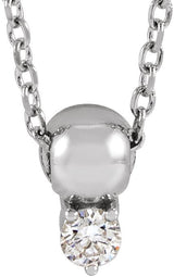 Platinum Round Natural Diamond Accented Bead Necklace or Pendant