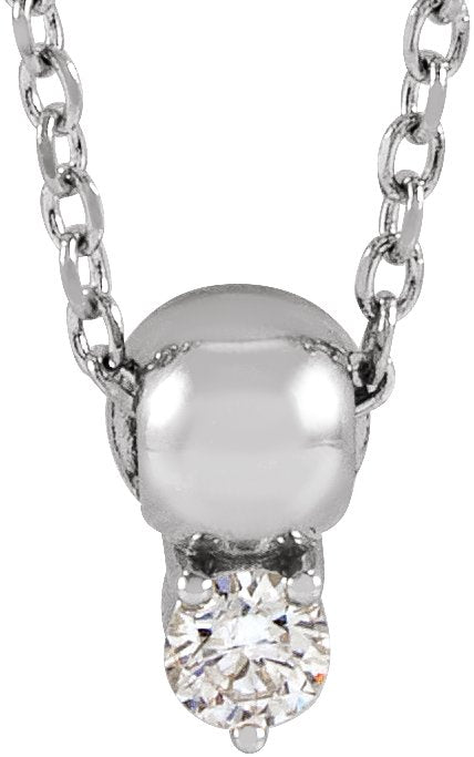 Platinum Round Natural Diamond Accented Bead Necklace or Pendant