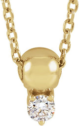 14K Gold Round Natural Diamond Accented Bead Necklace or Pendant - Yellow Gold