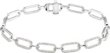 14K Gold Round Natural Diamond Accented Link Bracelet – 0.8mm Stones - White Gold