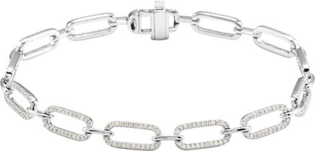 14K Gold Round Natural Diamond Accented Link Bracelet – 0.8mm Stones - White Gold