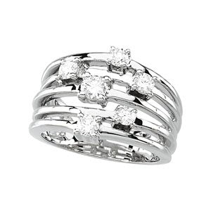 14K Gold Round Natural Diamond Accented Right Hand Ring - White Gold