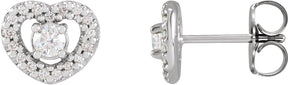 Platinum Round Natural Diamond Halo-Style Heart Earrings