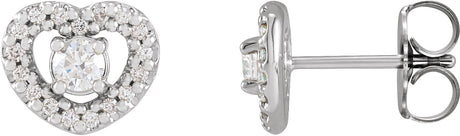 Platinum Round Natural Diamond Halo-Style Heart Earrings