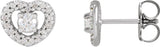 14K Gold Round Natural Diamond Halo-Style Heart Earrings - White Gold