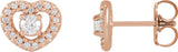 14K Gold Round Natural Diamond Halo-Style Heart Earrings - Rose Gold