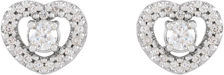 Platinum Round Natural Diamond Halo-Style Heart Earrings - view 2