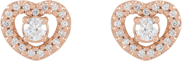 14K Gold Round Natural Diamond Halo-Style Heart Earrings - Rose Gold - view 2