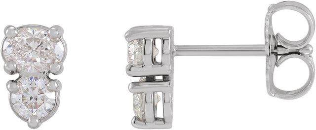 14K Gold Oval Lab-Grown Diamond Two-Stone Earrings - White Gold