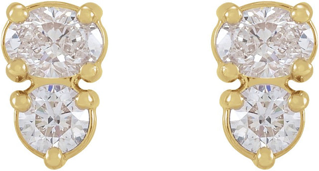 14K Gold Oval Natural Diamond Two-Stone Earrings - Rose Gold - view 3