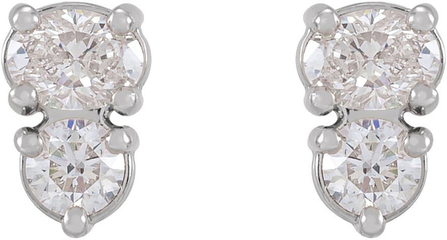 14K Gold Oval Lab-Grown Diamond Two-Stone Earrings - White Gold - view 2