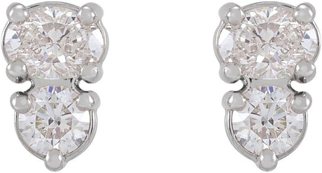 Platinum Oval Natural Diamond Two-Stone Earrings - view 2