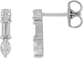 Platinum Natural Diamond Multi-Shape Bar Earrings
