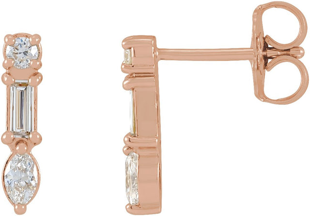 14K Gold Natural Diamond Multi-Shape Bar Earrings - Rose Gold