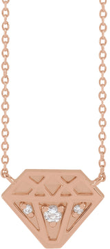 14K Gold Round Natural Diamond Tiny Diamond Necklace - Rose Gold