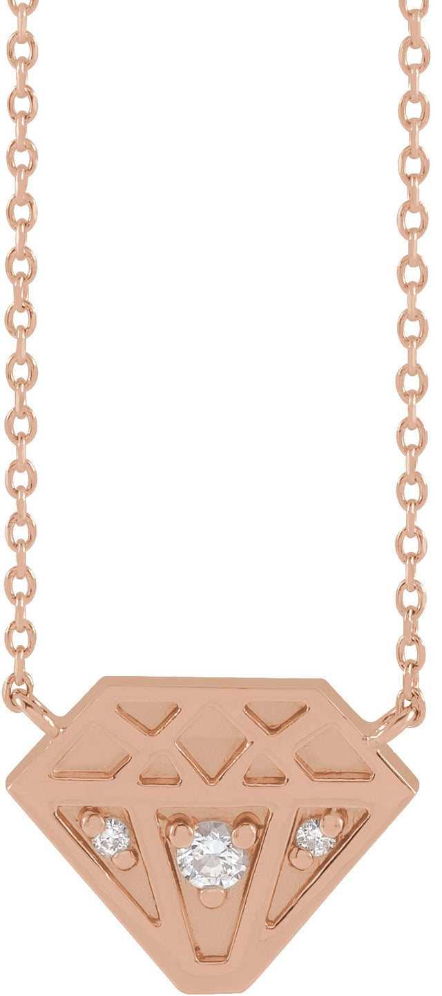 14K Gold Round Natural Diamond Tiny Diamond Necklace - Rose Gold