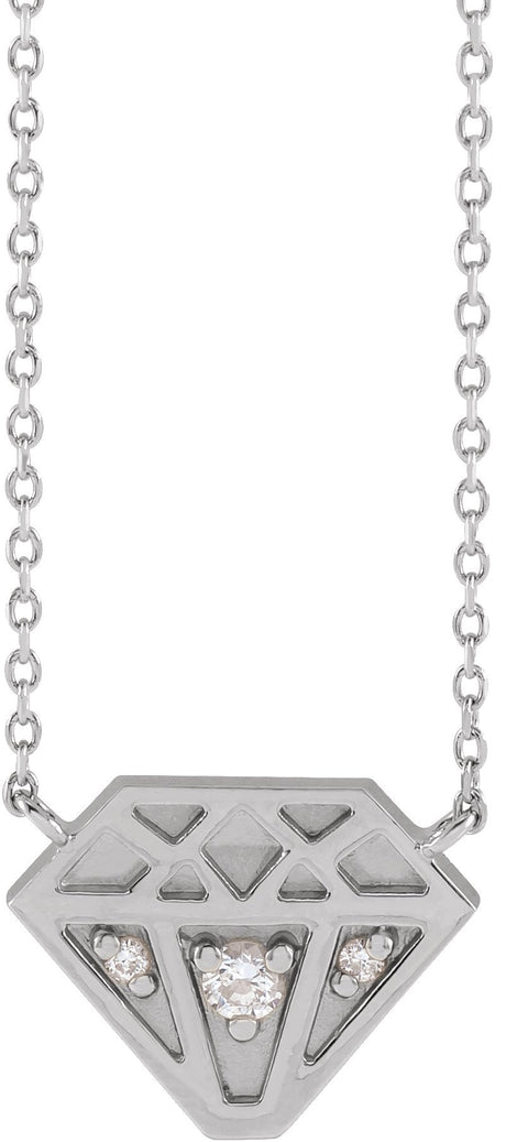 14K Gold Round Natural Diamond Tiny Diamond Necklace - White Gold