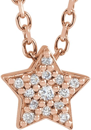 14K Gold Round Natural Diamond Star Necklace or Slide Pendant - Rose Gold