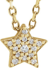 14K Gold Round Natural Diamond Star Necklace or Slide Pendant - Yellow Gold