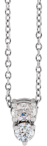 Platinum Oval Natural Diamond Two-Stone Necklace or Slide Pendant