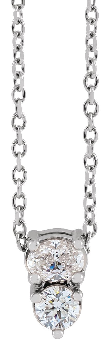 Platinum Oval Natural Diamond Two-Stone Necklace or Slide Pendant
