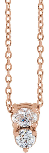 14K Gold Oval Natural Diamond Two-Stone Necklace or Slide Pendant - Rose Gold